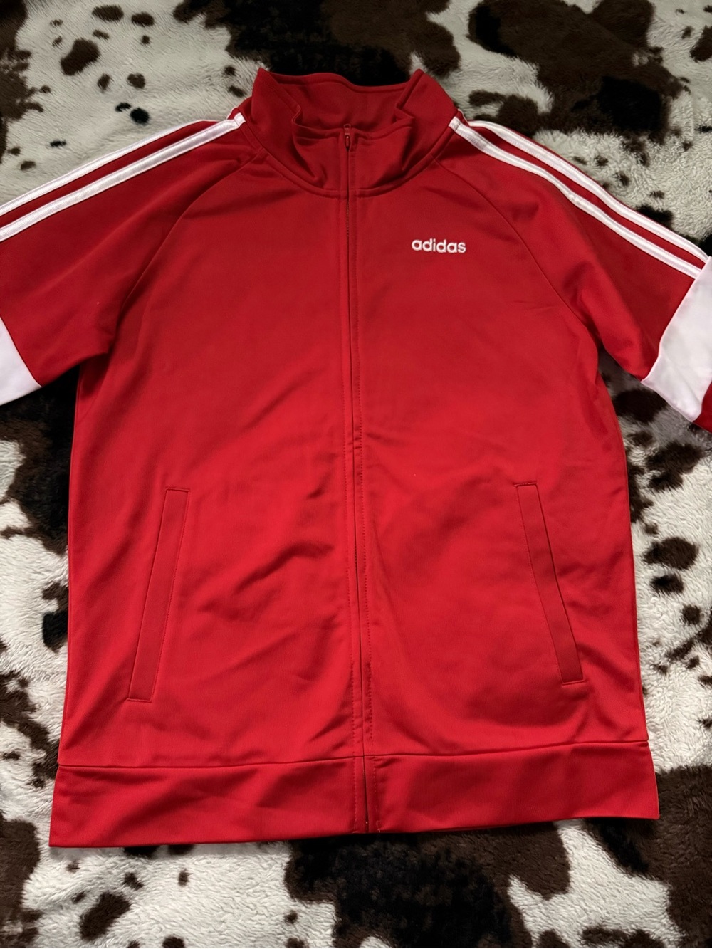 adidas Boy Red Zip-Up Track Jacket with White Stripe Accents - Picture 3 of 5